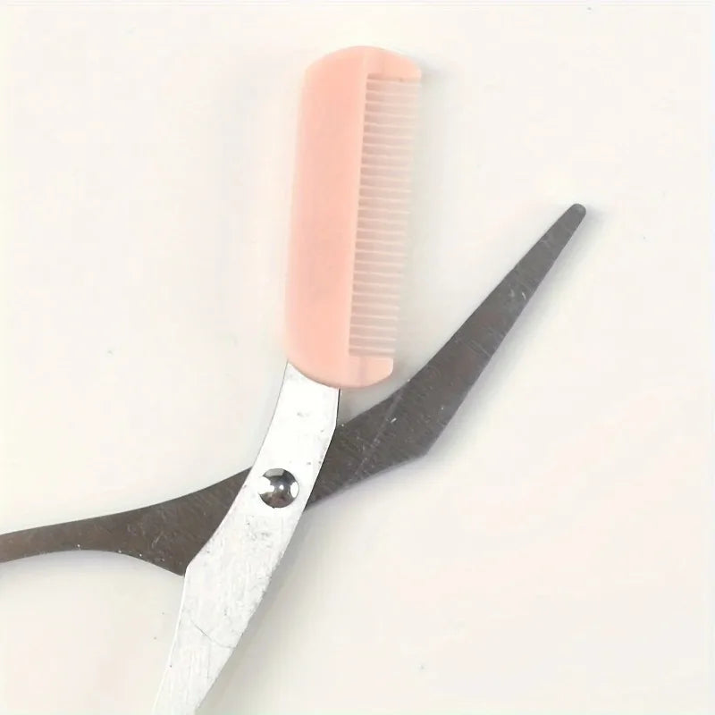 1 Pcs Pink Eyebrow Trimming Scissors with Built-in Comb - Stainless Steel, Precise Grooming Tool, Creating Perfect Eyebrows