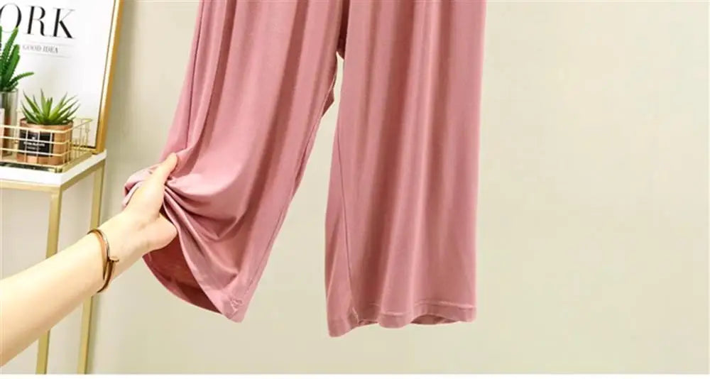 Women's Modal Wide Leg Cropped Pants - High Waist Casual Lounge