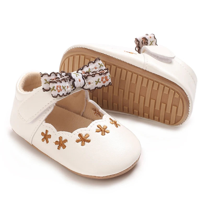 New big bow floral 0-18 months baby princess shoes sandals breathable PU upper walking shoes