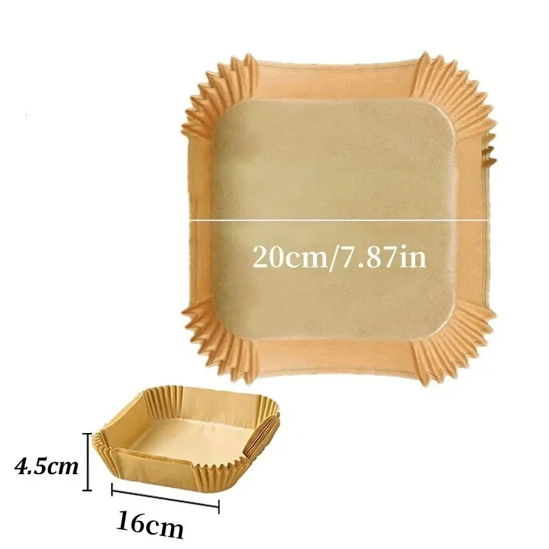 50/30 Piezas Accesorios de Cocina Papel para Freidora de Aire Utensilios de Cocina Desechables Cuadrados Redondos Moldes para Repostería Bandeja para BBQ Almohadilla Antiadherente