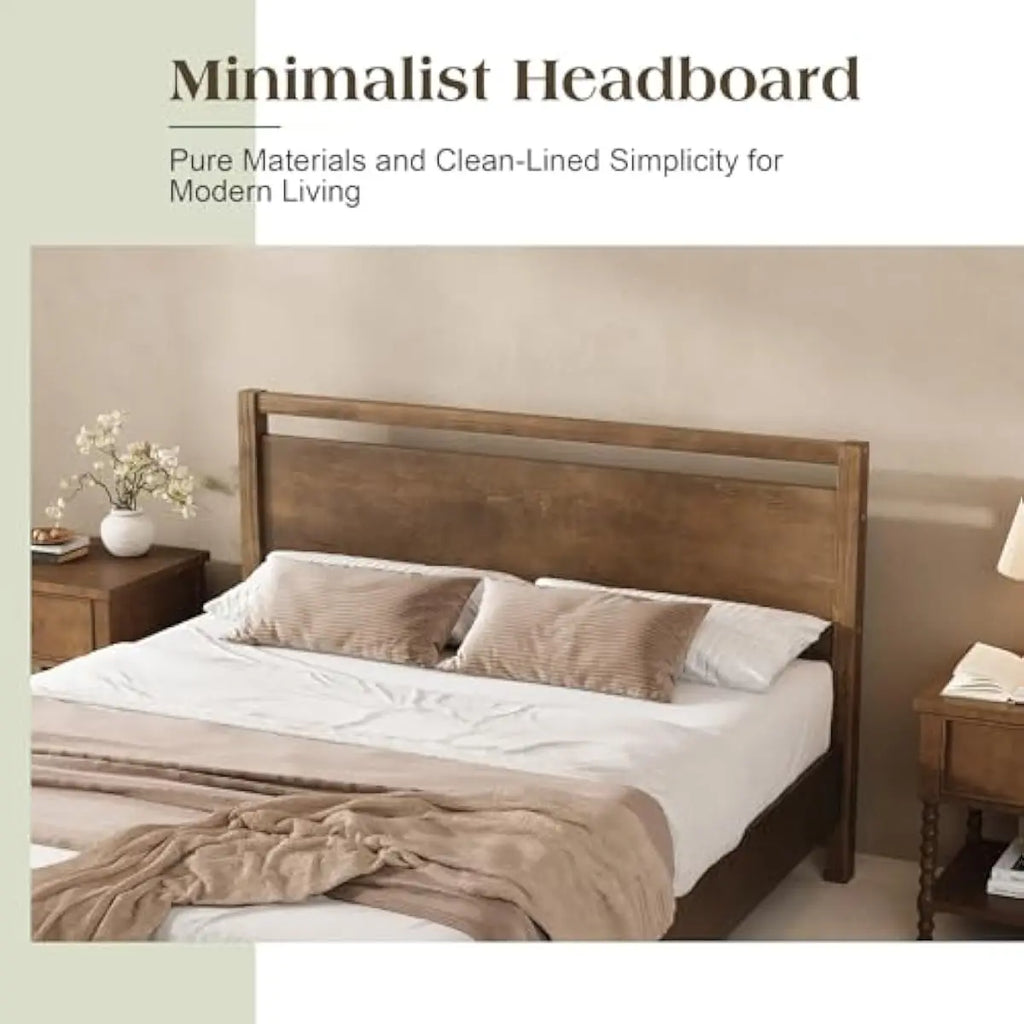 Minimalist Queen Bed Frame in Dark Brown Pine Wood | Noise-Free Platform Design | No Box Spring Required | 30-Min Easy Assembly