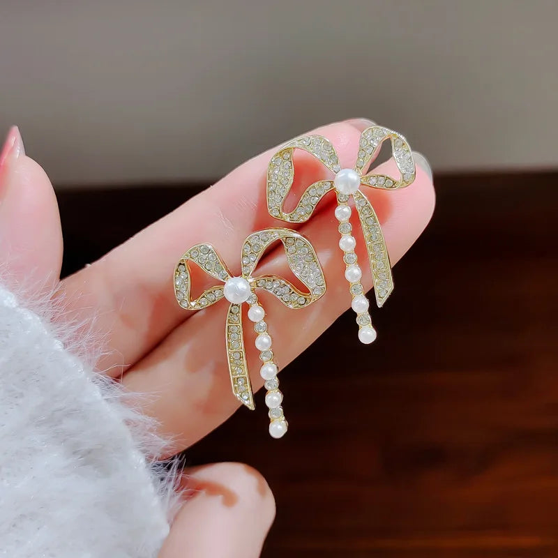 Pendientes Colgantes Para Mujer Flor Blanca Corazón Cristal Lazo Perla Largos Geométricos Joyería de Declaración
