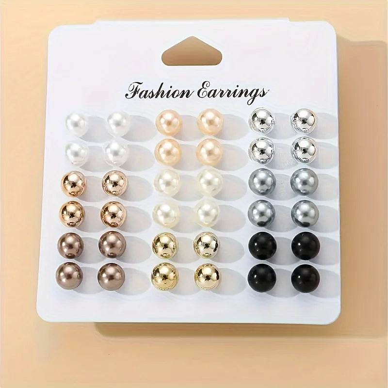 18 Pairs Elegant Multi-Color Imitation Pearl Stud Earrings Korean Charm Ball Bead Earrings Women'S Trend Wedding Jewelry Set