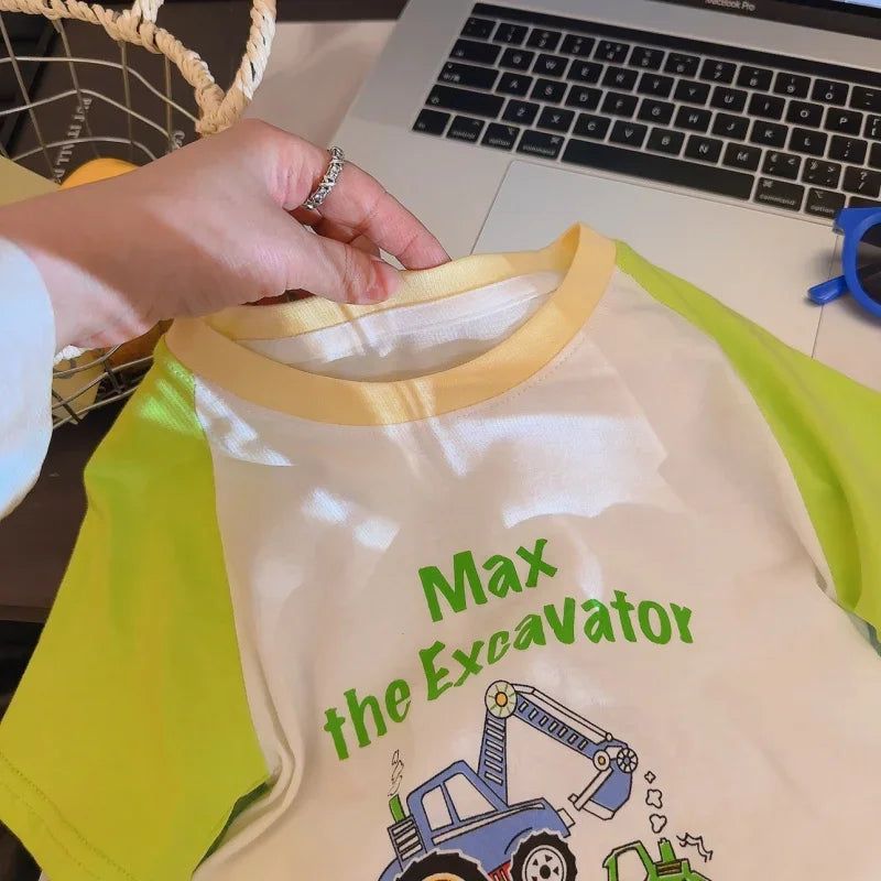 Summer New Children'S Cotton Cartoon Printed Short Sleeved T-Shirt Boys And Girls Raglan Sleeves Stylish Casual Tops