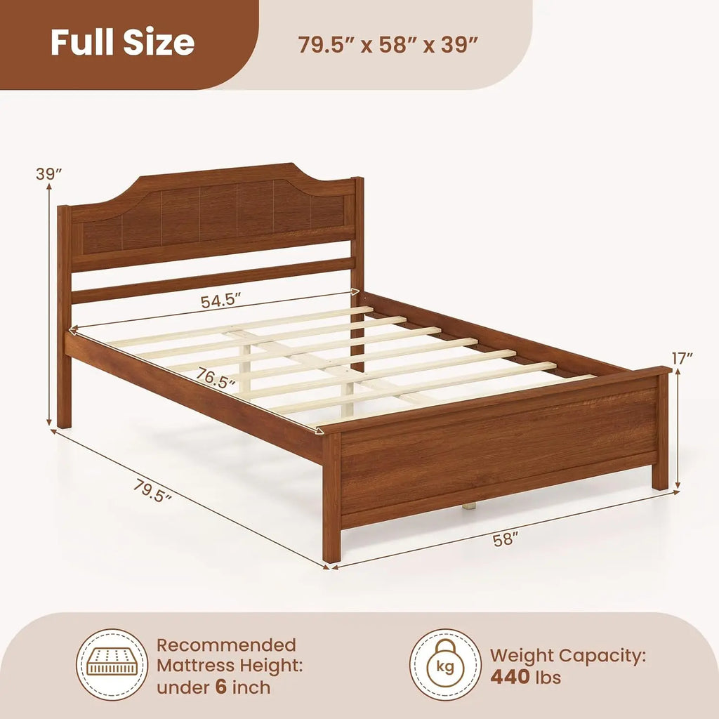 GIANTEX Full Size Wooden Bed Frame with Headboard, Wood Slat Support | Farmhouse Platform Bed with Heavy Duty Mattress Foundatio
