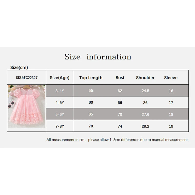 3-8Y Kid Girl Tulle Dress 3D Butterfly Short Sleeve Square Neck Mesh A-Line Dress for Spring Summer