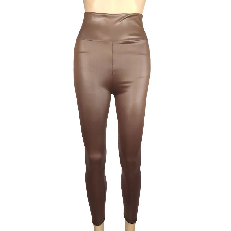 High-Waist Faux Leather Yoga pants | 4- Season Stretch Trousers