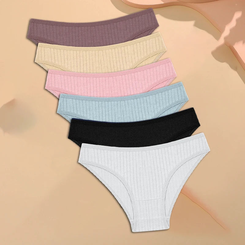 Finetoo 6Pcs/Set Women'S'S Cotton Panties Sexy Soft Striped Underpants Solid Color Briefs Female Comfortable Stretch Lingerie M-Xl