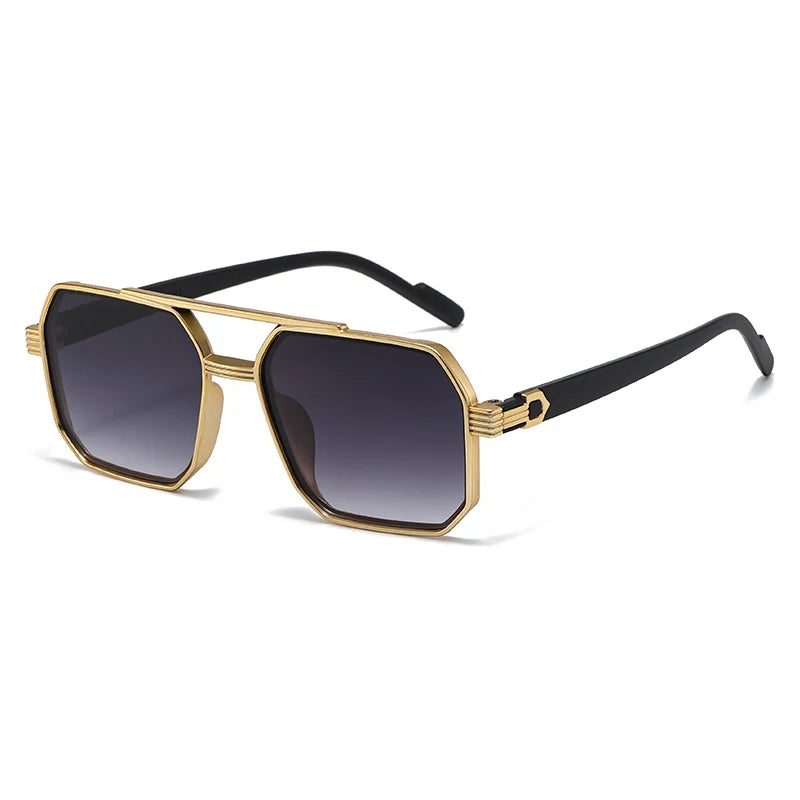 Hiking New Fashion Double Beam Polygonal Anti Light Glasses Retro Personalized Trendy Large Frame Eyewear European and American