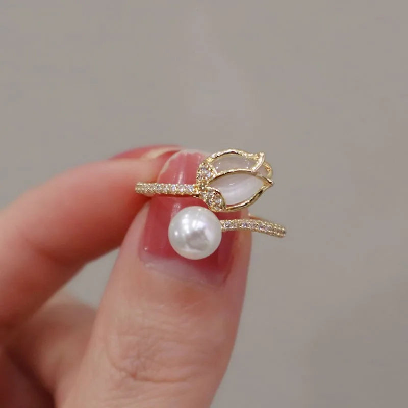 Delicate Flower Opening Adjustable Rings For Women'S Silver Color Minimalist Finger Ring Engagement Jewelry Female