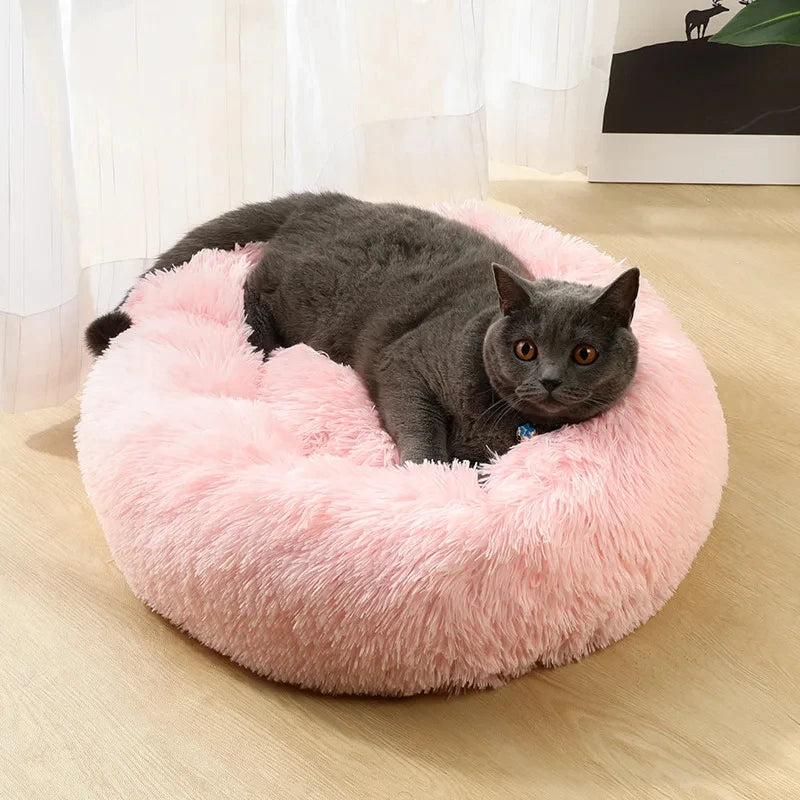 Round Cat Beds House Soft Long Plush Bed For Dogs Basket Pet Products Cushion Cat Bed Cat Mat Sleeping Sofa, Suitable For Winter