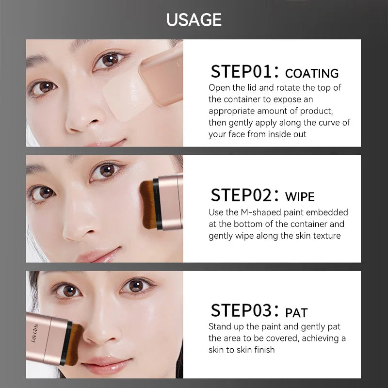 Light And Moist Hydrating Foundation, Natural-Looking, Moisturizing, Shiny, Thin And Lightweight, Double-Headed Makeup Foundation That Rotates For Easy Use, With Its Own Brush, Waterproof, Easy To Apply Makeup, And Easy For B