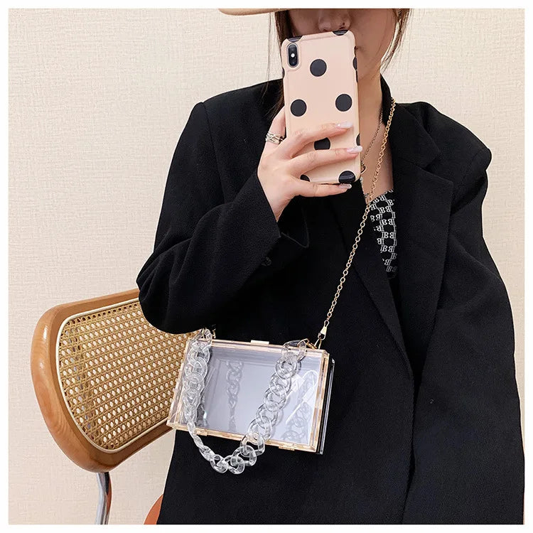 Fashionable Acrylic Handbag Women's Hot Sale Of The Season New Chain Box Bag Transparent Handbag Cross-Border Style Small Siz...