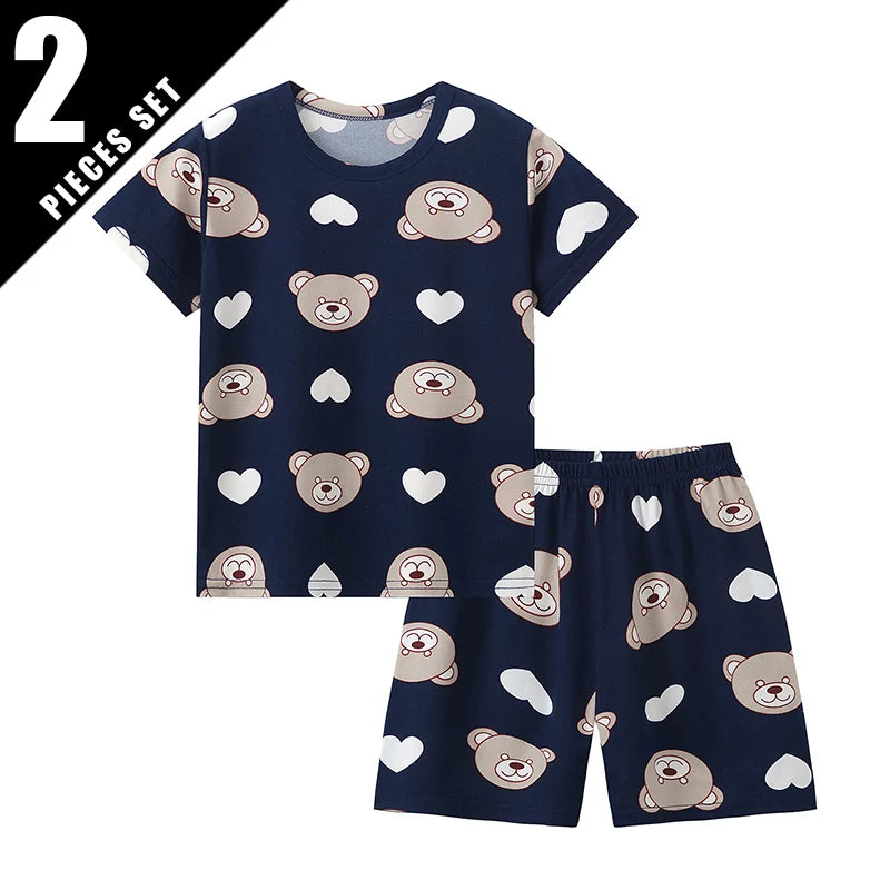 Children's Bear Print 2-Piece Short Sleeve Shorts Set - Unisex