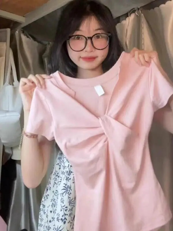 Pure Cotton Black Two-wear One-shoulder Short-sleeved T-shirt for Women's New Hot Girl Sexy Slim and Versatile Short Top