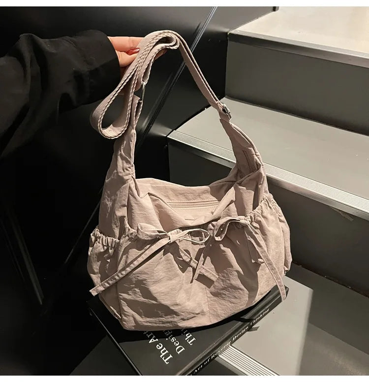 Ruched Fabric Hobo Bags Lightweight Nylon Shoulder Crossbody Bag, Stylish & Adjustable, Perfect for Casual Outfits, Daily Errand