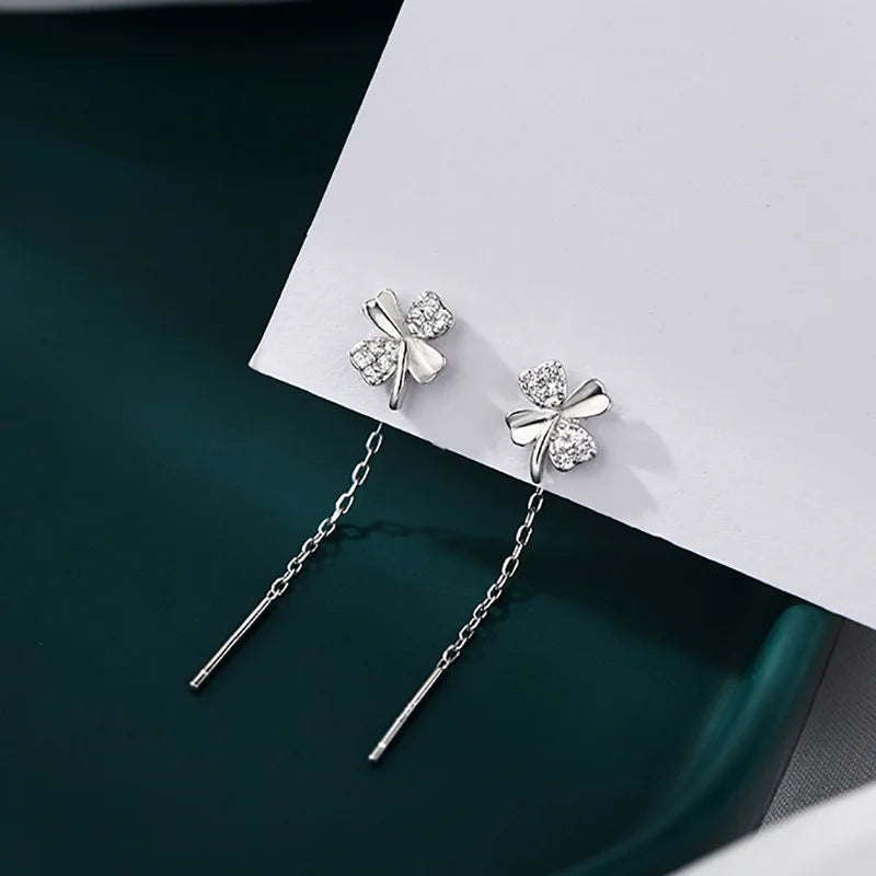 Rose Gold Threader Drop Earrings for Women Long Hanging Zircon Crystal Piercing Jewelry