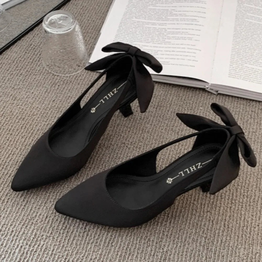 High Heels Women Bowknot Versatile Design Women Shoes Super Big Size 45 Plus Size Heels 44 45 Shoes High