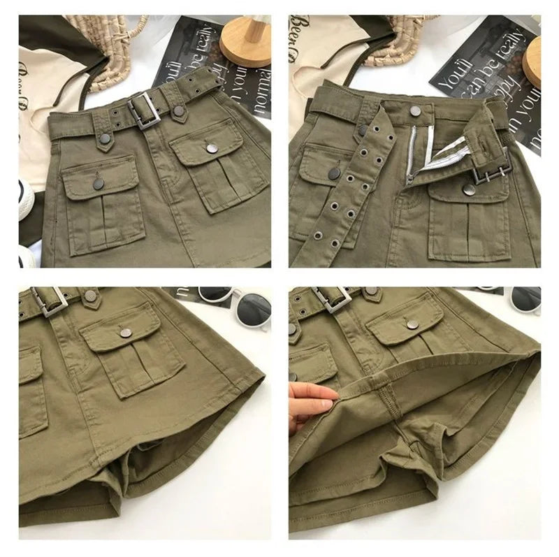 2026 Summer Safari Style Women Denim Pantskirt High-waist Short Slim A-line Jean Skirts Lady Anti-expose Lining Wide-leg Shorts