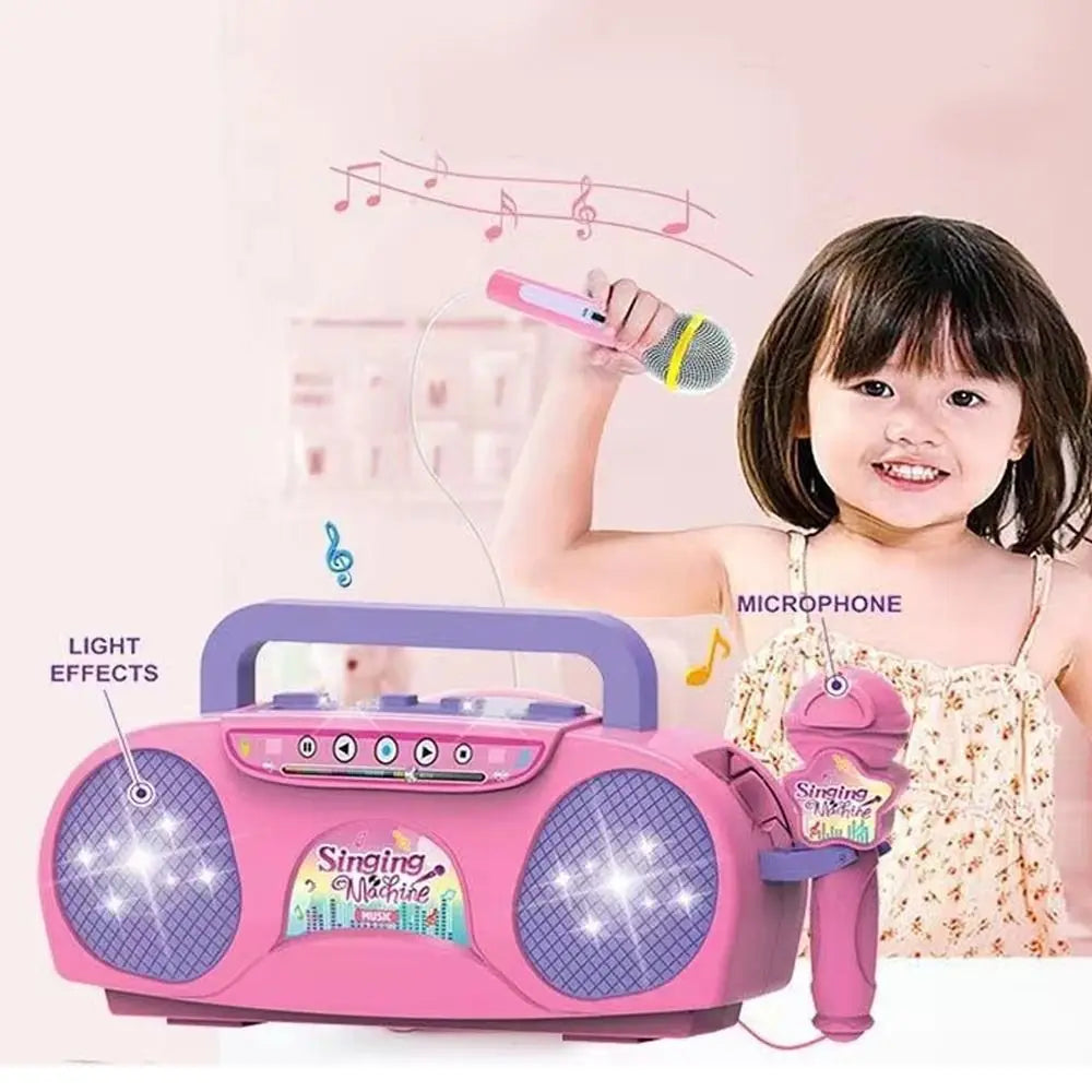 Music Instrument Microphone Karaoke Machine with Light Indoor Outdoor Travel Educational Toy Gifts for Kids Girls Children Toy