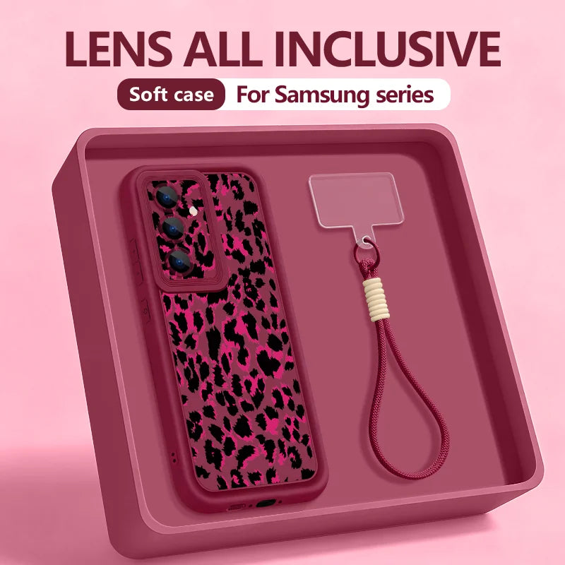 Leopard Print Wrist Lanyard Phone Case For Samsung Galaxy S26 S24 S25 Ultra S23 S25 FE A57 A17 A56 A16 A37 A55 A15 A25 TPU Cover