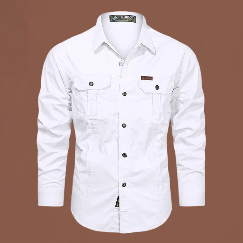 Brand Clothing Men's Cargo Shirt Long Sleeve Cotton Overshirt High Quality Casual Military Style 5XL