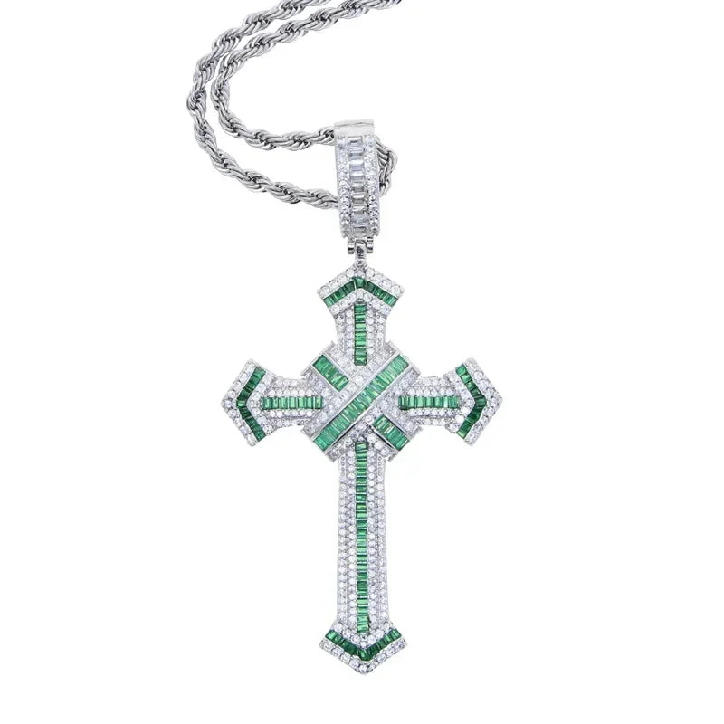 Moissanite Cross Pendant Necklace 14K Gold Long Chain Unisex Jewelry For Women And Men
