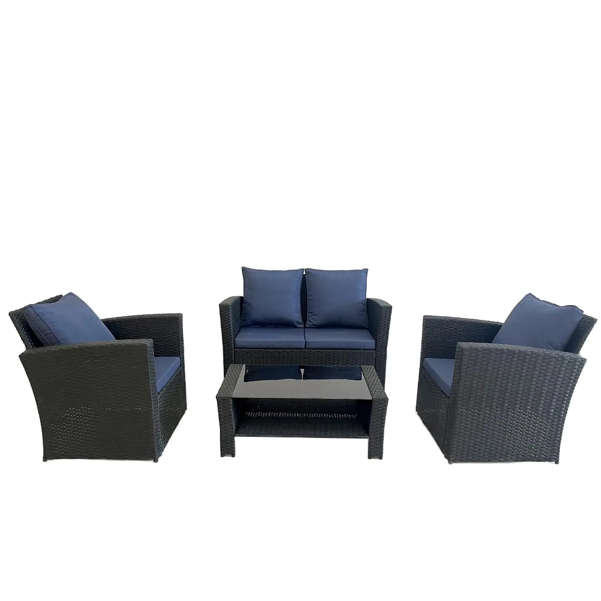 4 Piece Wicker Patio Sectional Sofa Set with Tempered Glass Table for Garden Porch Balcony, Customized