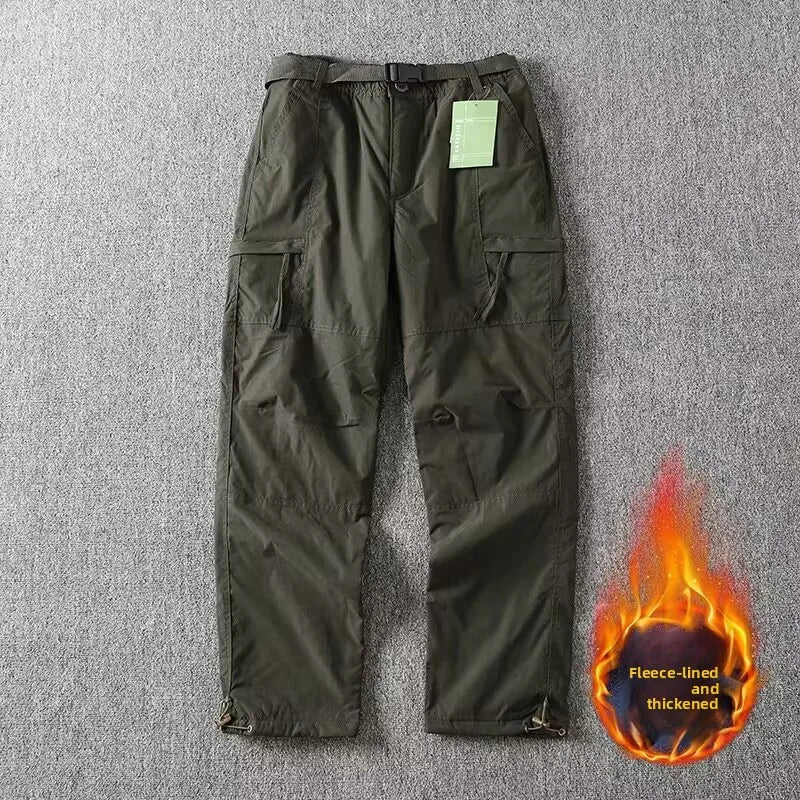 Outdoor Workwear Pants Men'S Loose Fleece Lined Thick Soft Hiking Mountain Climbing Windproof Waterproof Jacket Pants