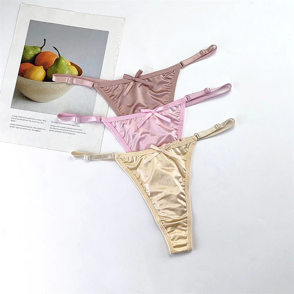 3-Piece Women's Adjustable Satin G-String Thong Panty Set