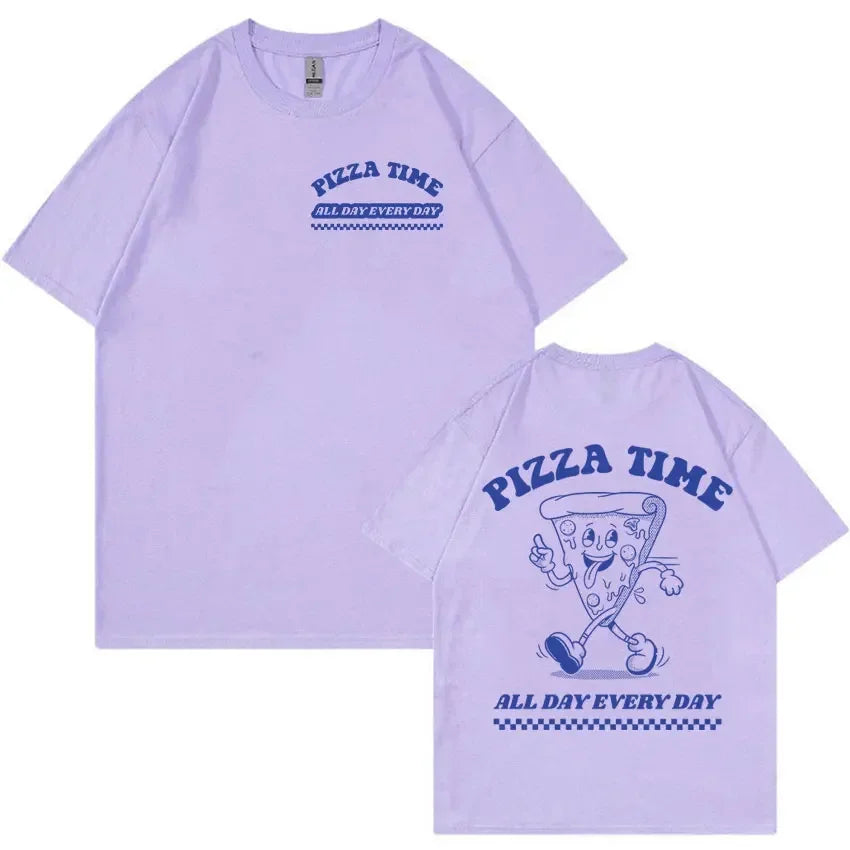 Funny Pizza Time All Day Every Day Cartoon Retro T Shirts Men Women'S Cute Aesthetic Fashion T-Shirt Casual Oversized Cotton Tees