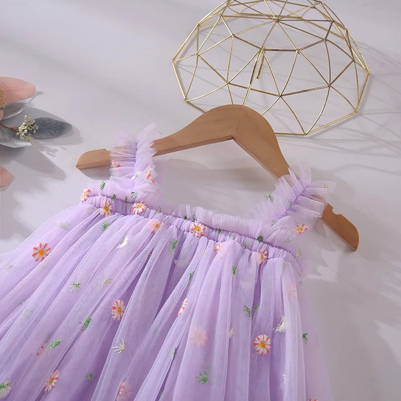 Girls' Summer Dress New Style Children's Baby Girl Fashionable Summer Thin Strap Princess Mesh Dress