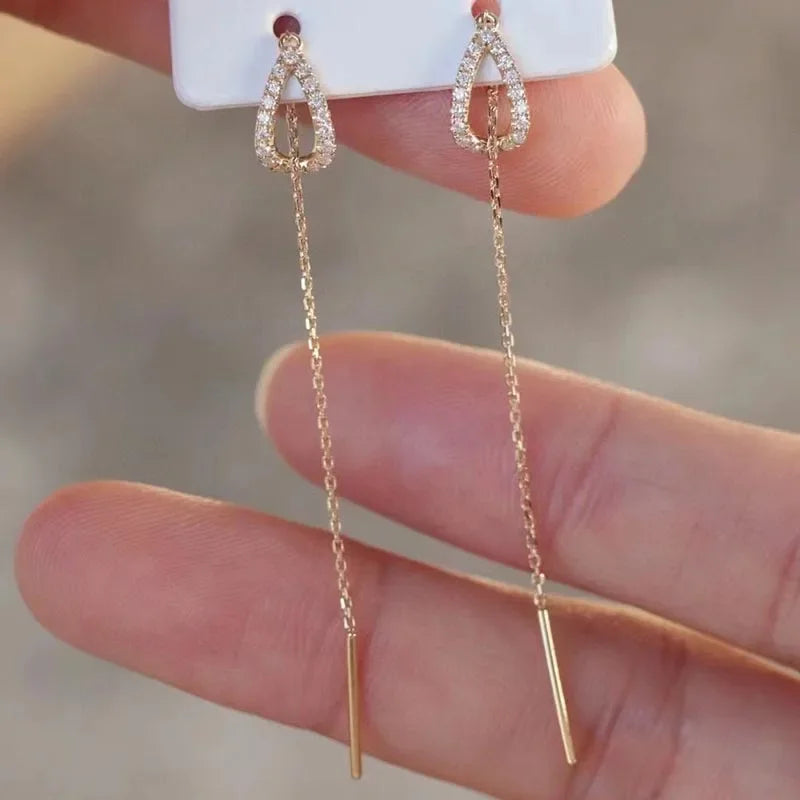 Drop Ear Line Long Hanging Earrings For Women'S Rose Gold Color Zircon Crystal Piercing Threader Earing Ear Accessories Jewelry