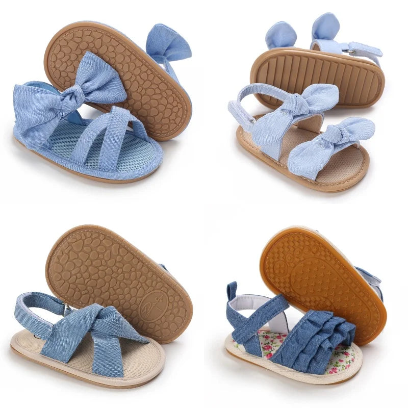 Sweet 0-18M Baby Cute Open Toed Pre School Summer Sandals Blue Princess Casual Soft Rubber Bottom Anti Slip Single Shoe Women's