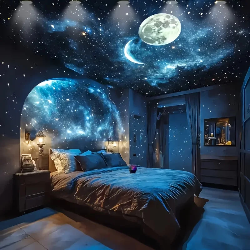 Star and moon projection night light fairy light bedroom LED atmosphere music synchronization color changing projection light