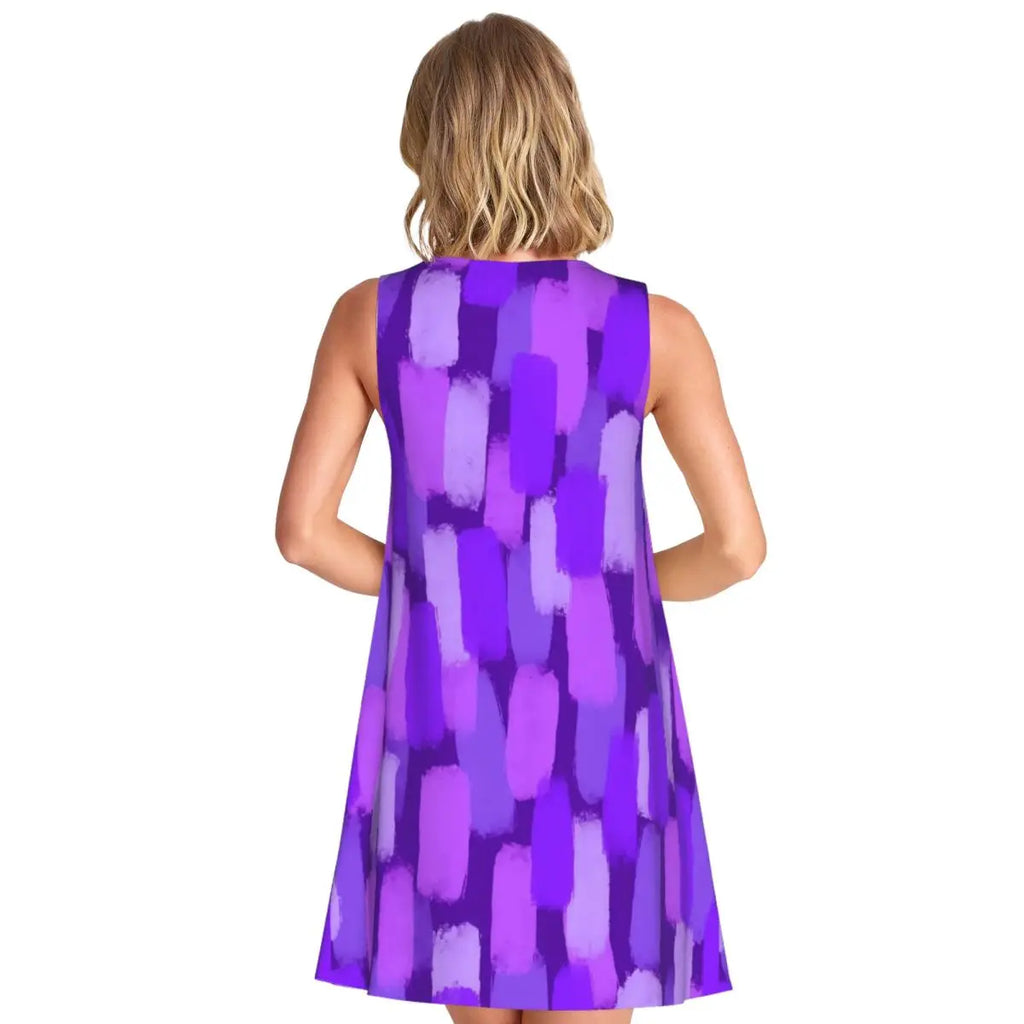 Purple Paint Brush Dress Abstract Art Elegant Dresses Women Sleeveless Aesthetic Tank Dress Summer Graphic Oversized Vestidos