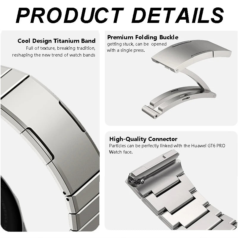 No Gaps Titanium Strap for Huawei Watch GT 6 Pro Luxury Metal Band for Huawei Watch GT6 Pro Quick Release Band