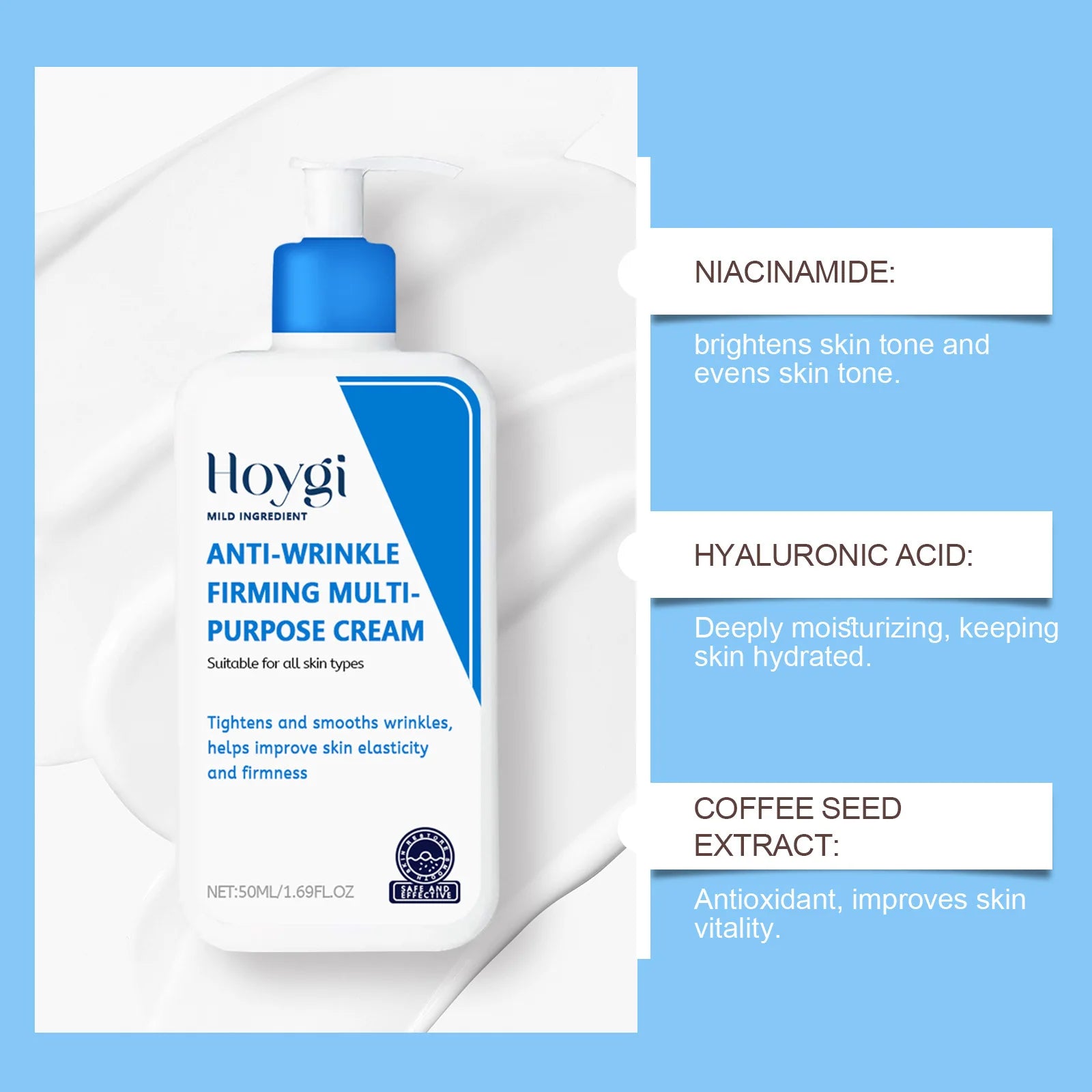 Hyaluronic Acid Cream Shrink Pores Anti Wrinkle Nourishing Hydrating Improve Dryness Remove Fine Lines Moisturizing Facial Cream