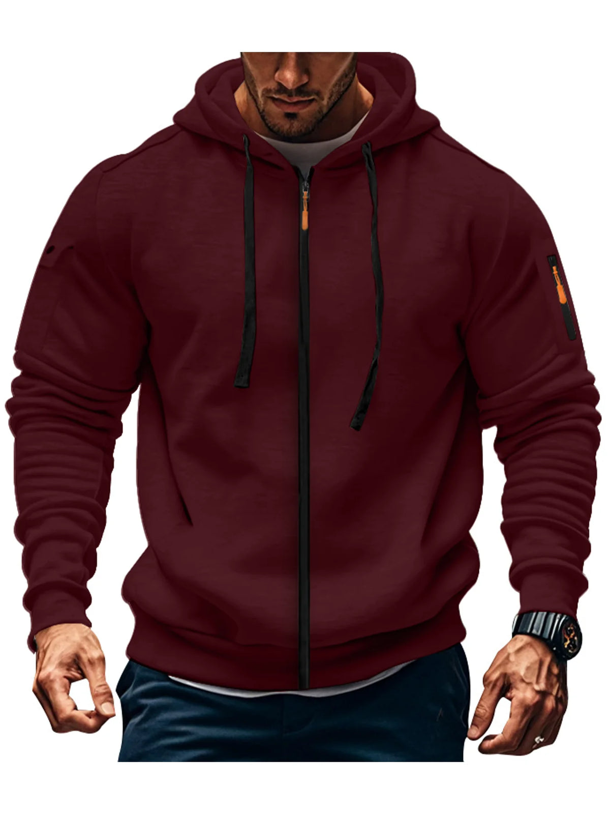 Men's Hooded Sweatshirt - Long Sleeve Zipper Sportswear Slim Fit