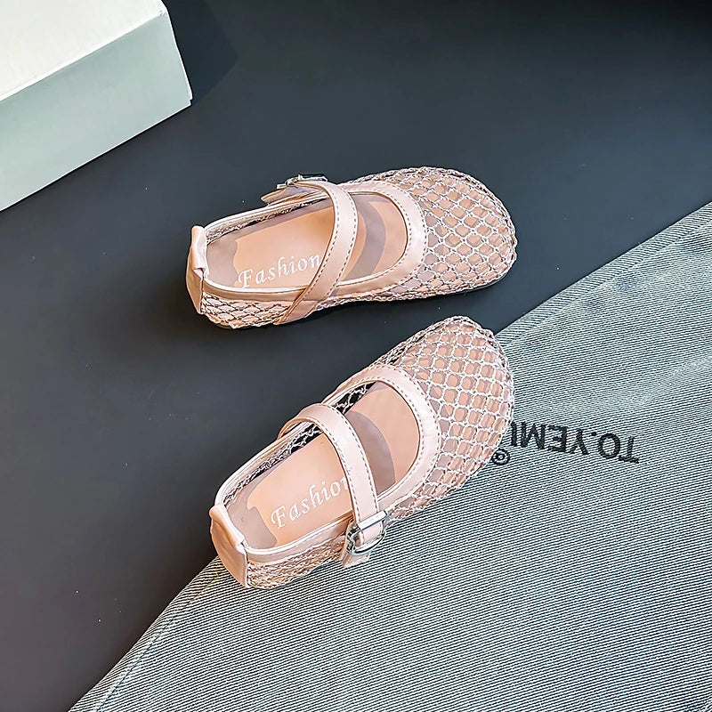 Children's Perforated Mesh Slip-on Shoes New Beige Breathable Boys' Girls' Leather Shoes Pink Soft Anti-slip Kids Baby Sandals
