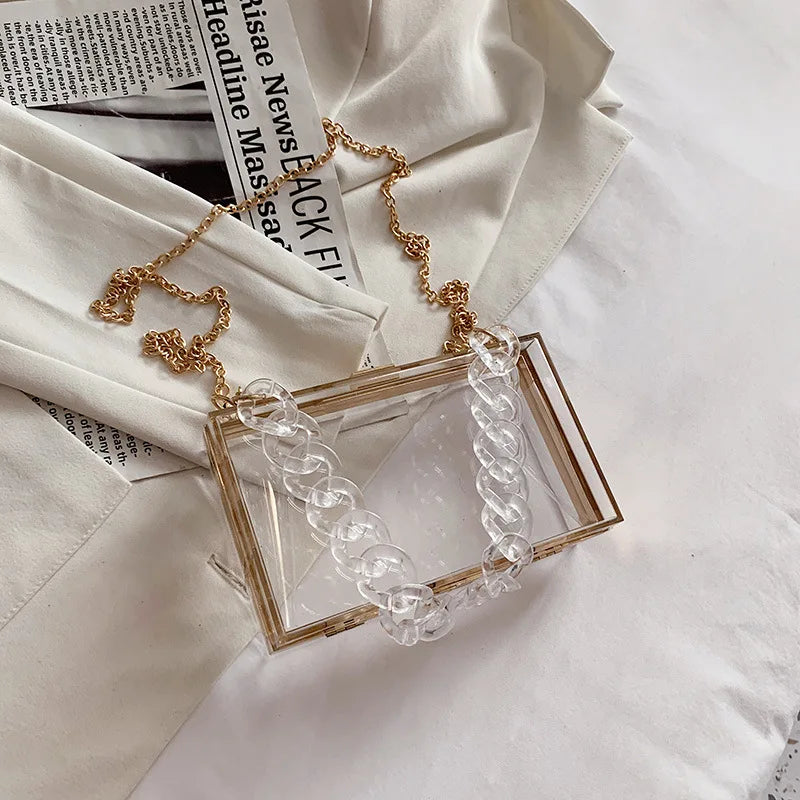 Acrylic Chain Box Handbag - Transparent Square Shoulder Bag