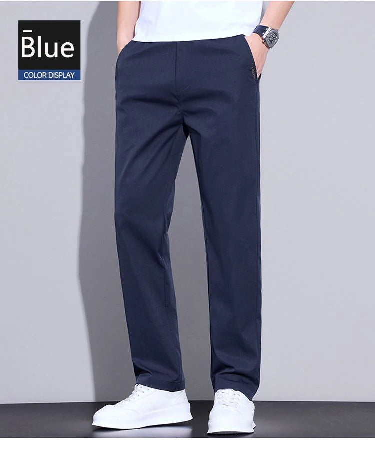 Spring Summer Thin Mens Pants Straight Business Casual Pants Ice Silk Quick Dry Breathable Korean Trousers Fashion Men Clothing
