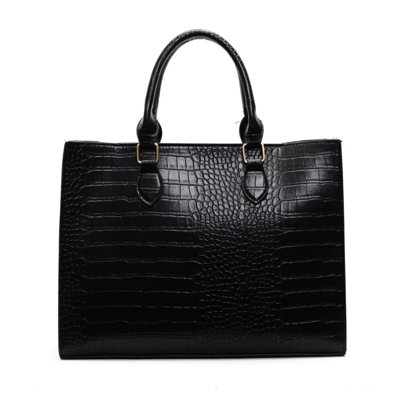 Spring 2025 Large Capacity Fashionable Handbag Casual Commuting Trendy Crocodile Pattern Tote Bag Street Style PU Material