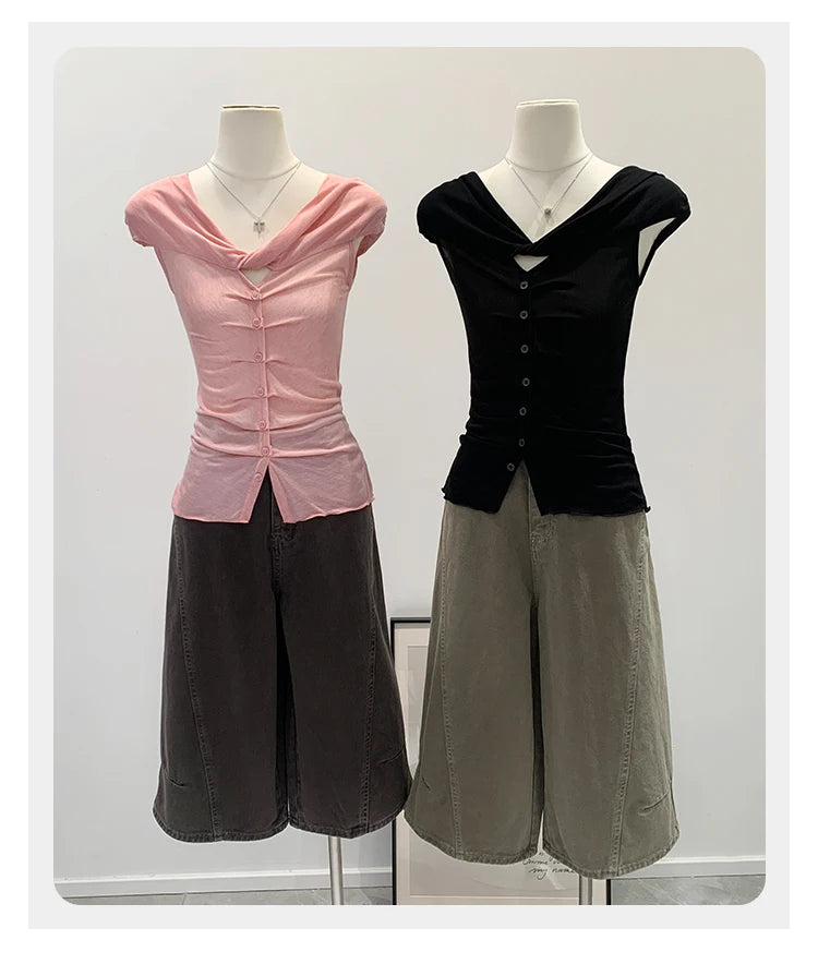Lace V-Neck Sleeveless T-Shirt Women's Korean Style Spring New High-End Feeling Top Comfortable Breathable Pure Color Spring