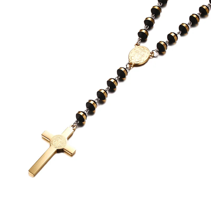 Long Chain Rosary Necklace For Men Women'S,Stainless Steel Bead Chain Cross Pendant Jewelry