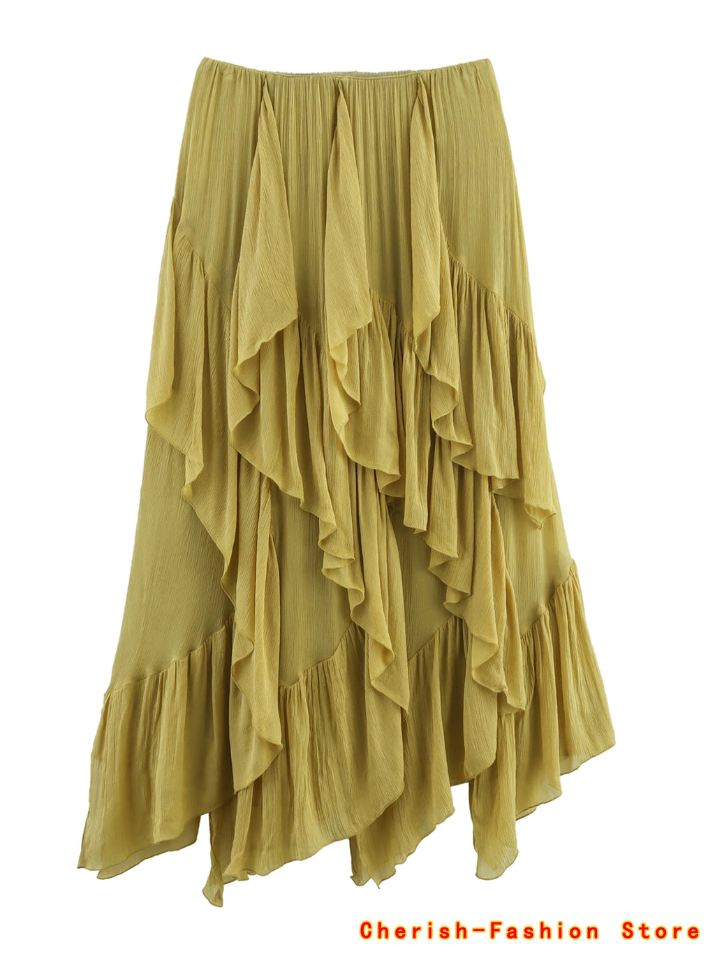 Topenomi Fairy Tierred Ruffled Skirt Women Summer Simple Solid Elastic Waist A-line Long SkirtsK Fashion Versatile Юбка