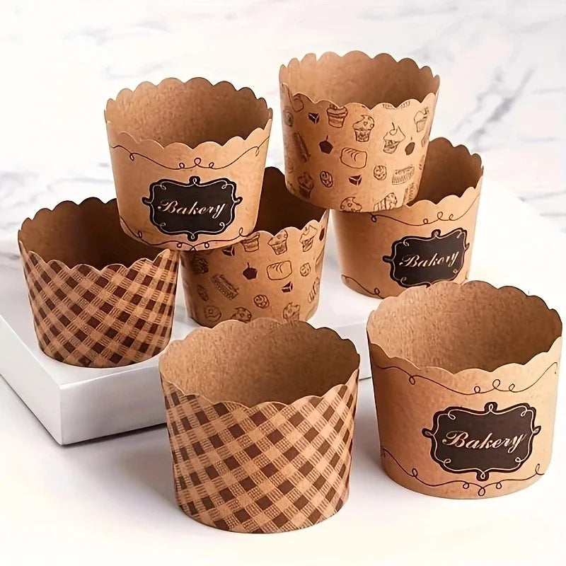 50 unidades, moldes de papel kraft resistentes al calor para magdalenas para hornear y servir - Pequeños accesorios de cocina para tartas, pasteles y más