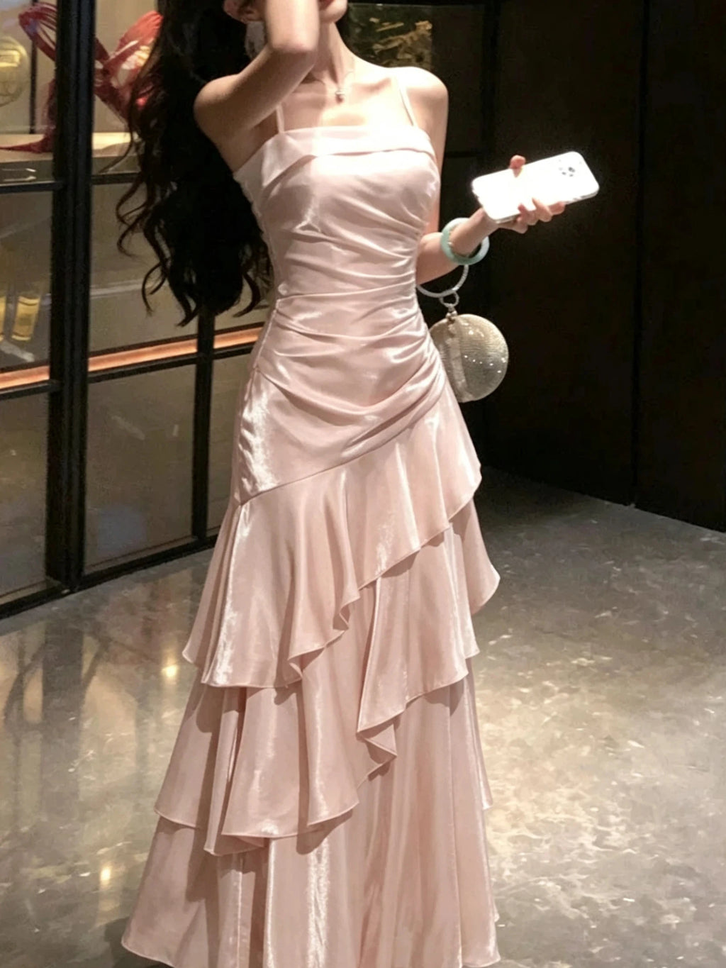 Elegant Women French Spaghetti Strap New Long Dresses Female Slim Chic Party Prom Robe Fashion One Piece Clothing Spring Summer