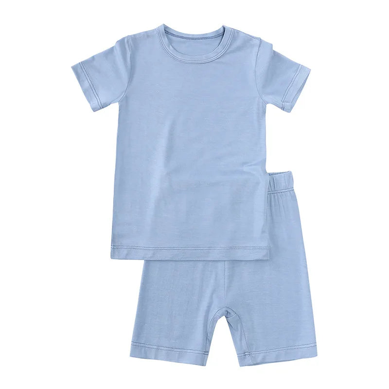 2-Pcs Summer Children's Bamboo Fiber Short-sleeved Shorts Suit Boy Casual Breathable Top Baby Girl Pink Sweet Soft Home Clothes