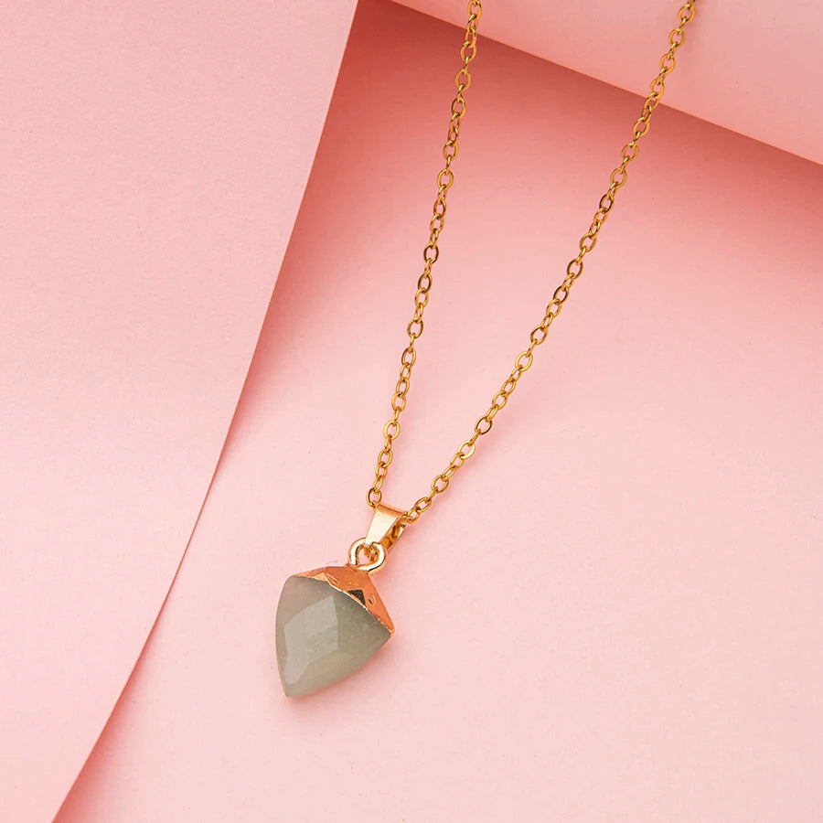 1pc stainless steel adjustable natrual crystal stone gemstone agate Section triangular column simple cusp pendant necklace